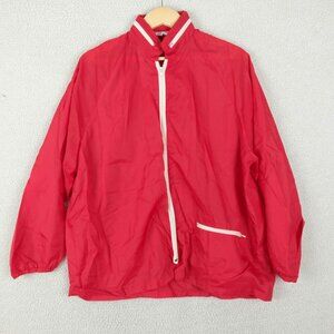 Vintage Rain Jacket Mens Large Red Hooded Lightweight Athletic Full Zip 70S 80S